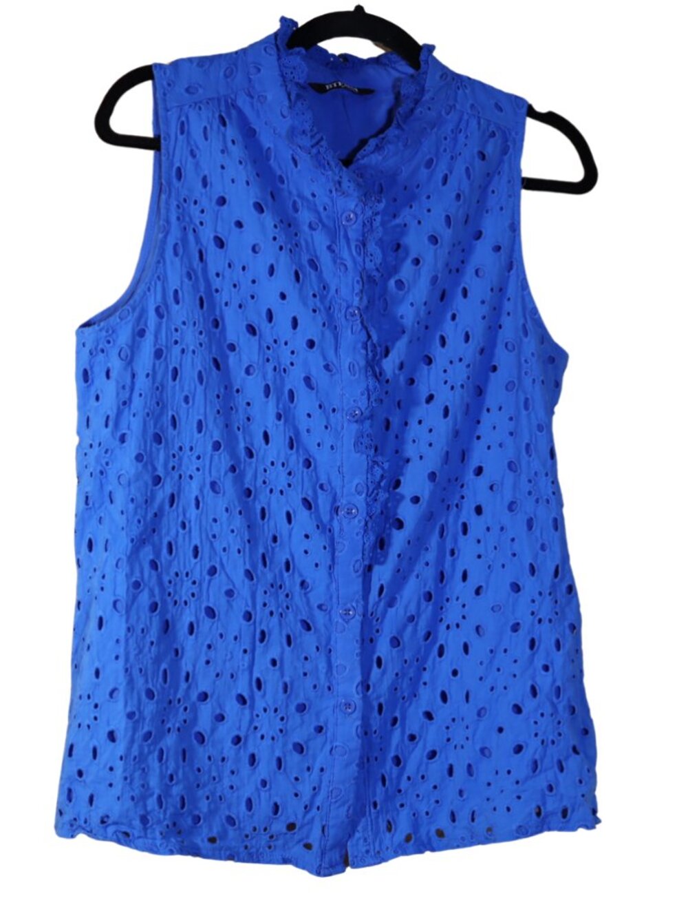 BTFBM Royal Blue Eyelet Ruffle Sleeveless Blouse Medium